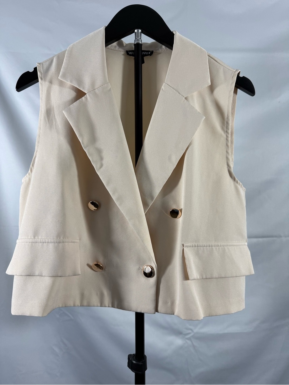 Wearever Cream Sleeveless Blazer Vest Gold Button Career Top Large
